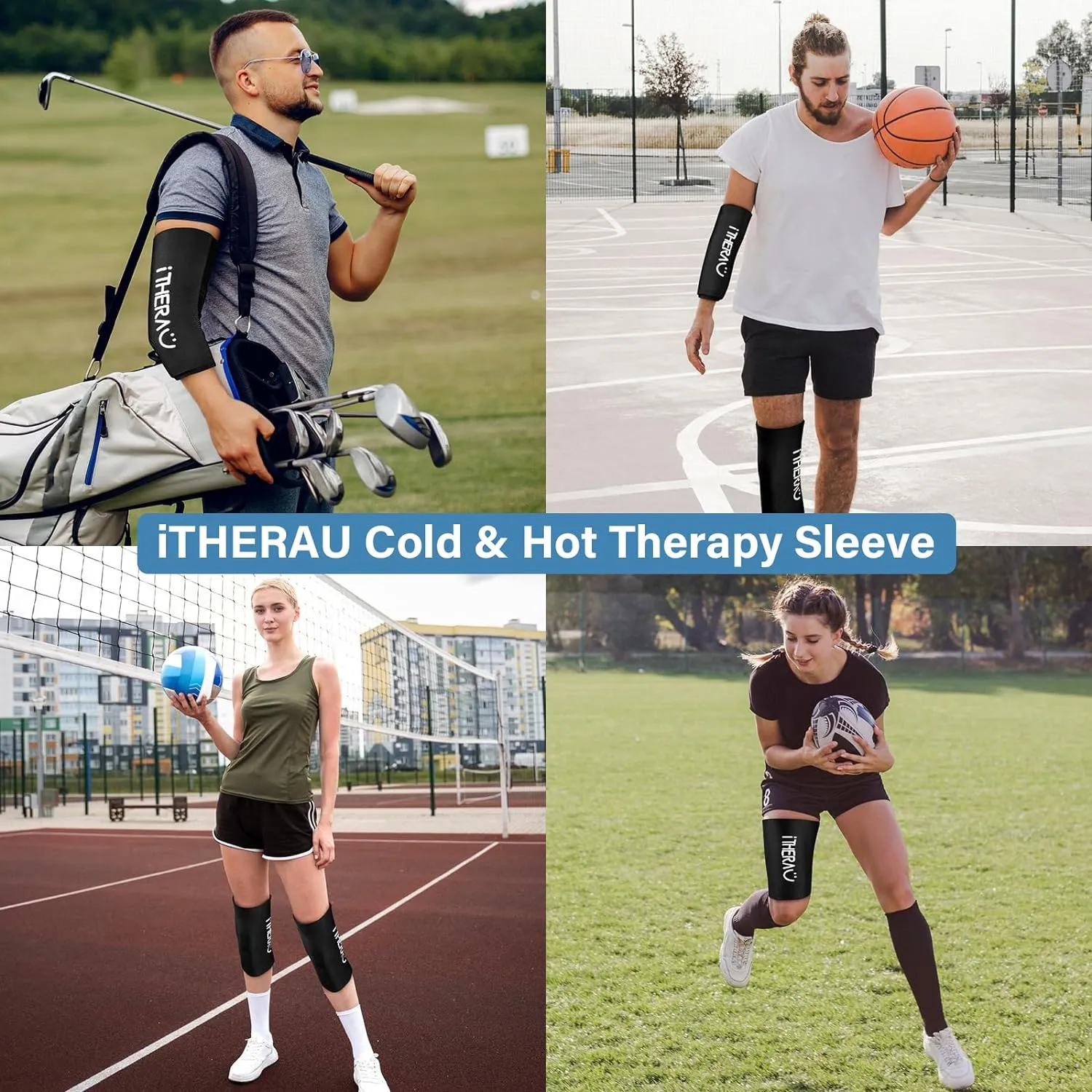 iTHERAU Cold & Hot Therapy Compression Sleeve Gel Ice Pack for Elbow, Calf, Ankle, Knee, Therapy for Sprains, Arthritis, Elbow Pain, Tendonitis - Black,Middle