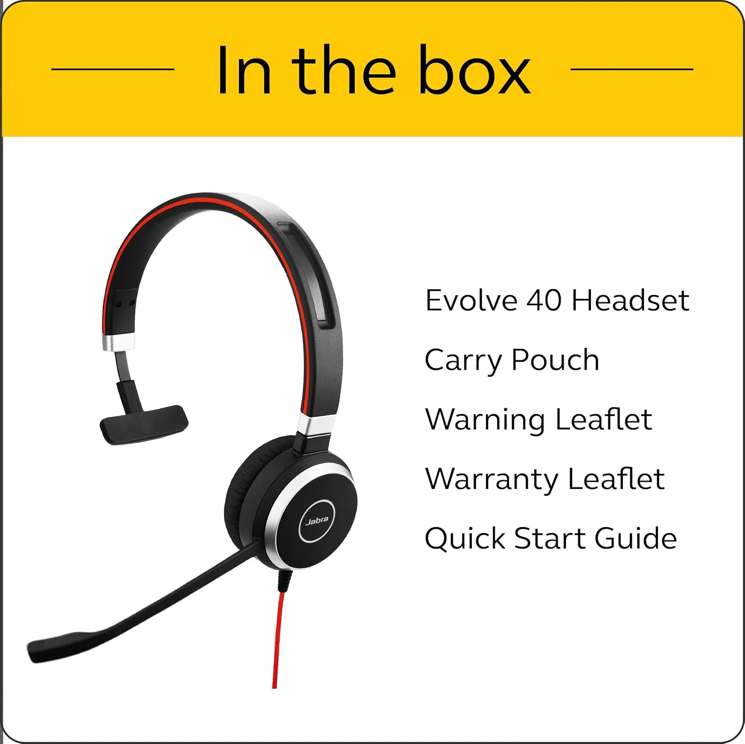 Jabra Evolve 40 UC Professional Wired Headset, Mono – Telephone Headset for Greater Productivity, Superior Sound for Calls and Music, 3.5mm Jack/USB Connection, All-Day Comfort Design, UC Optimized