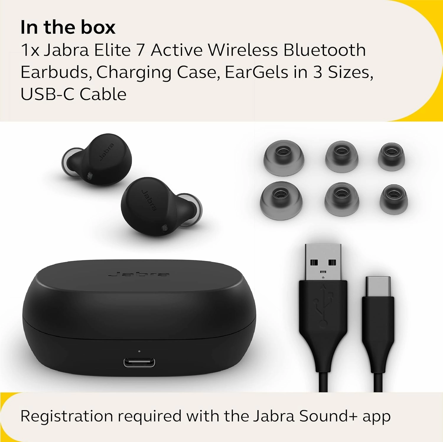 Jabra Elite 7 Active in-Ear Bluetooth Earbuds - True Wireless Sports Ear Buds ShakeGrip for The Ultimate Active fit and Adjustable Active Noise Cancellation - Black