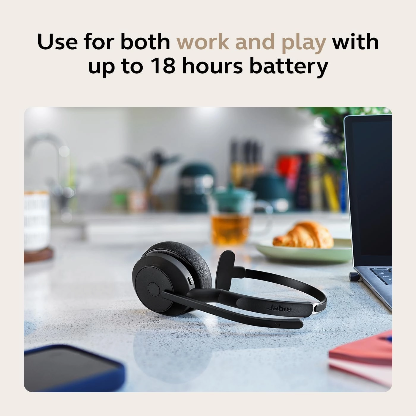 Jabra Evolve2 55 Mono Wireless Headset with Charging Stand AirComfort Technology, Noise-Cancelling Mics & Active Noise Cancellation - Works with UC Platforms Such as Zoom & Google Meet - Black