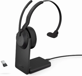 Jabra Evolve2 55 Mono Wireless Headset with Charging Stand AirComfort Technology, Noise-Cancelling Mics & Active Noise Cancellation - Works with UC Platforms Such as Zoom & Google Meet - Black