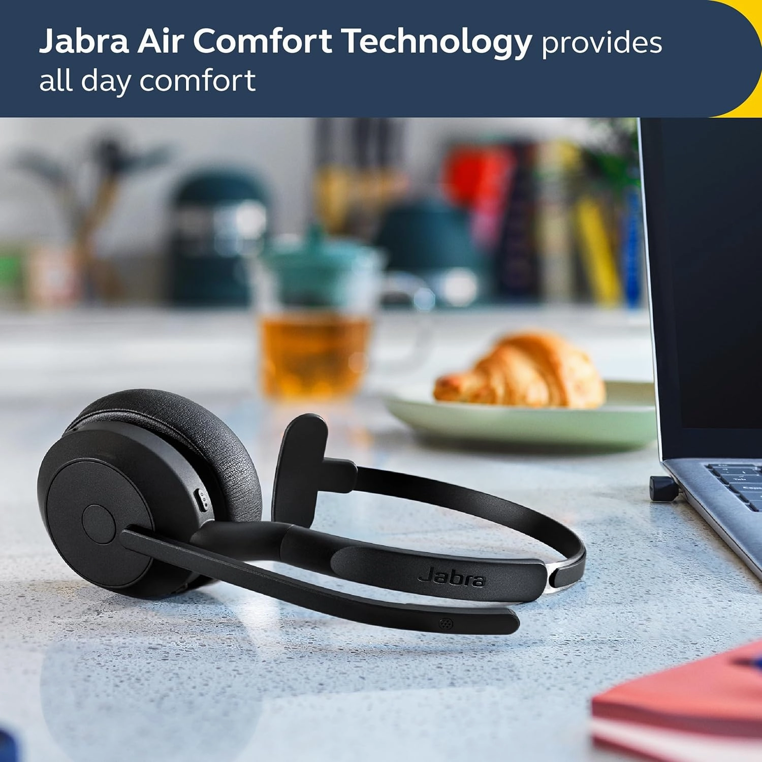 Jabra Evolve2 55 Mono Wireless Headset with Charging Stand AirComfort Technology, Noise-Cancelling Mics & Active Noise Cancellation - Works with UC Platforms Such as Zoom & Google Meet - Black