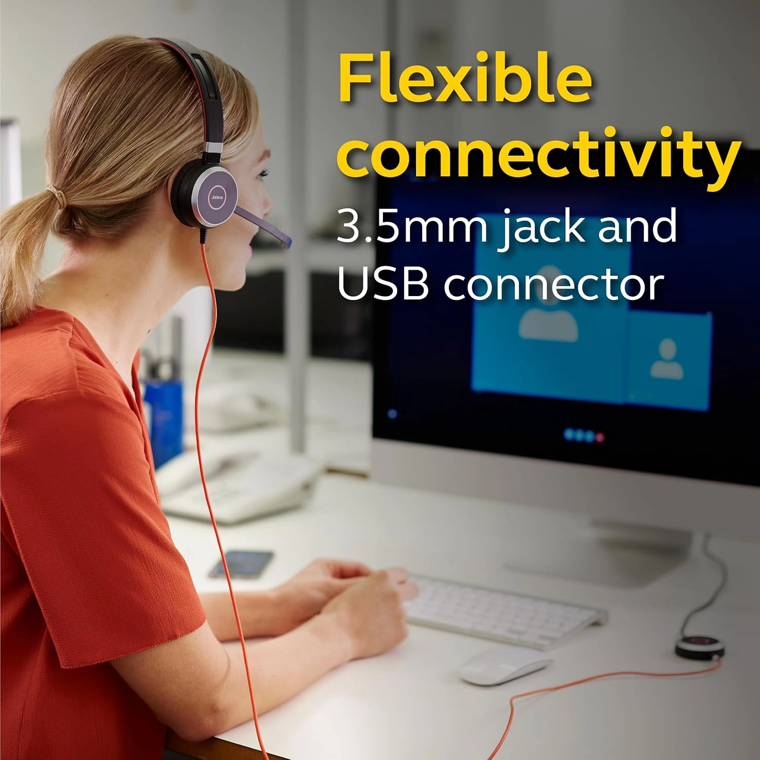 Jabra Evolve 40 MS Professional Wired Headset, Mono – Telephone Headset for Greater Productivity, Superior Sound for Calls and Music, 3.5mm Jack/USB Connection, All-Day Comfort Design, MS Optimized