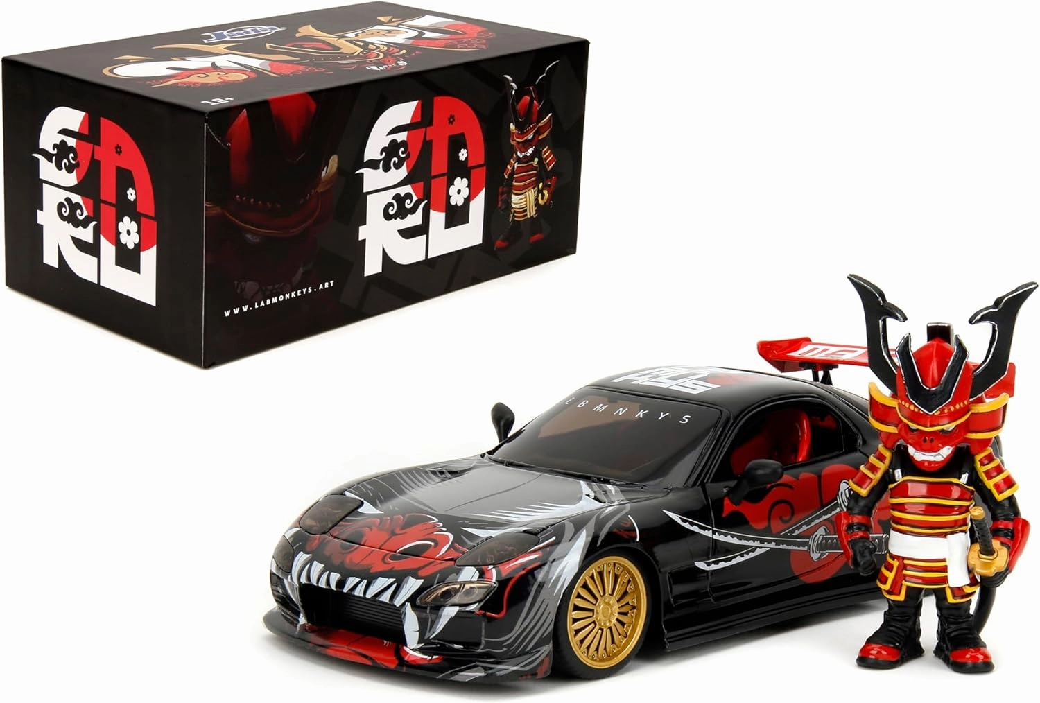 Jada Toys Lab Monkeys 1993 Mazda RX-7 with Saru Figure - 1:24 Diecast Car - Collectible Car Model - Premium Details, Limited Artist Edition - Collector Toys for Adults