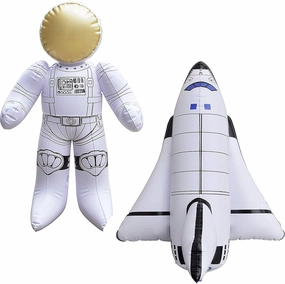 Jet Creations Inflatable Astronaut (20"), Space Shuttle (18"), Set of 2, Self Standing, Outer Space Theme Centerpiece, Pool Fun, Party Decor, Toys for Kids, VBS, Photo Prop, Science STEM Gift
