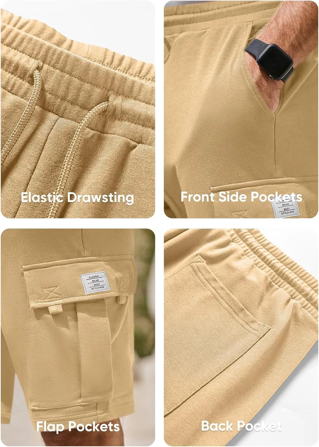 JMIERR Mens Cargo Sweat Shorts - Casual Drawstring Elastic Waist Cotton Athletic Workout Gym Jogger Shorts with 5 Pockets