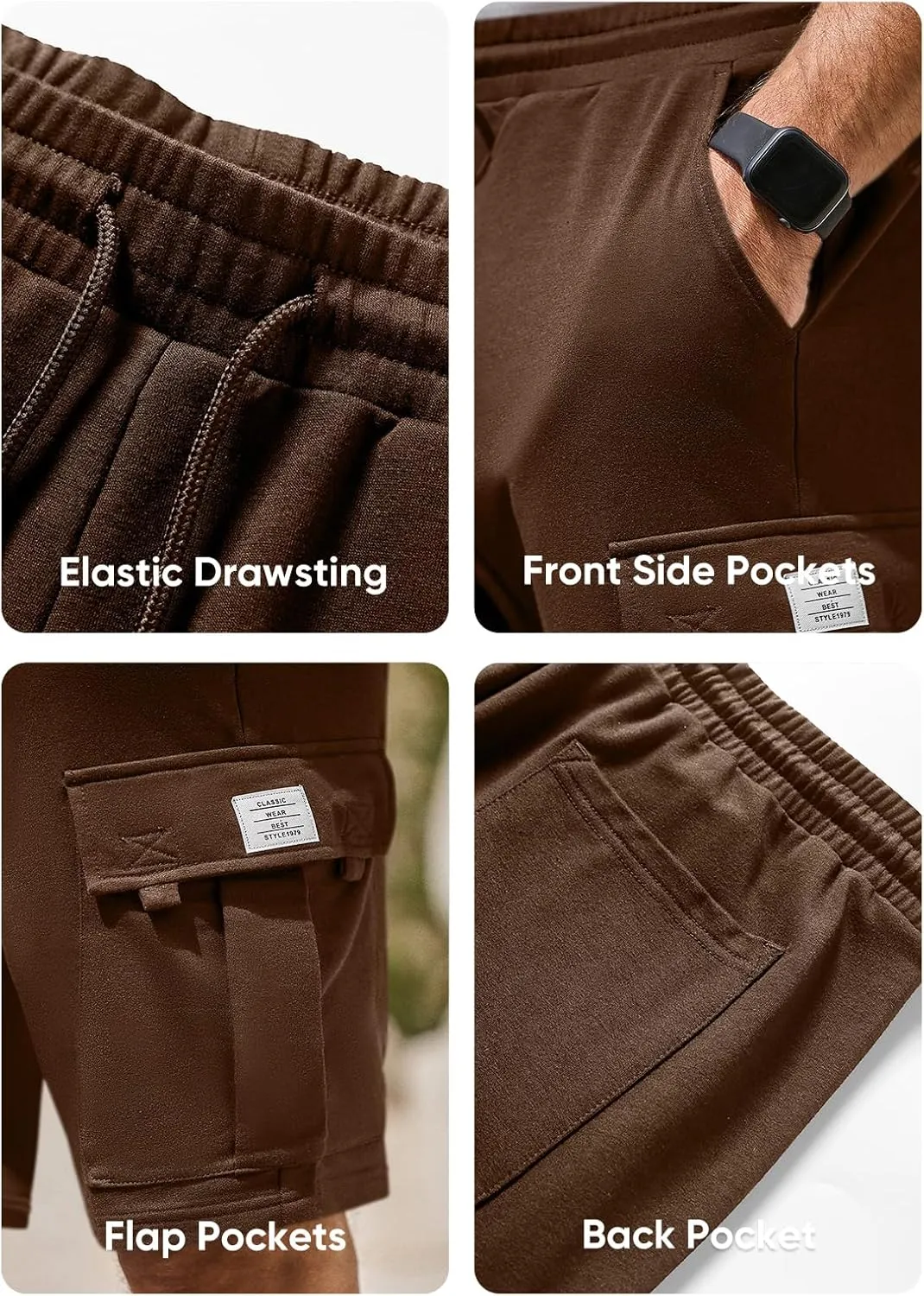 JMIERR Mens Cargo Sweat Shorts - Casual Drawstring Elastic Waist Cotton Athletic Workout Gym Jogger Shorts with 5 Pockets