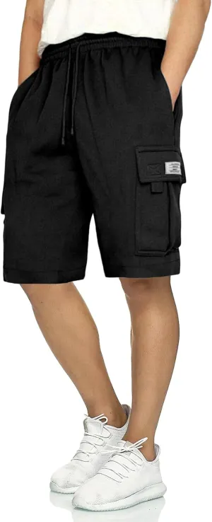 JMIERR Mens Cargo Sweat Shorts - Casual Drawstring Elastic Waist Cotton Athletic Workout Gym Jogger Shorts with 5 Pockets