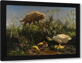 Johann Baptist Hofner 48x36 Huge Black Modern Framed Art Print Titled: The Peace-Breaker (1860)