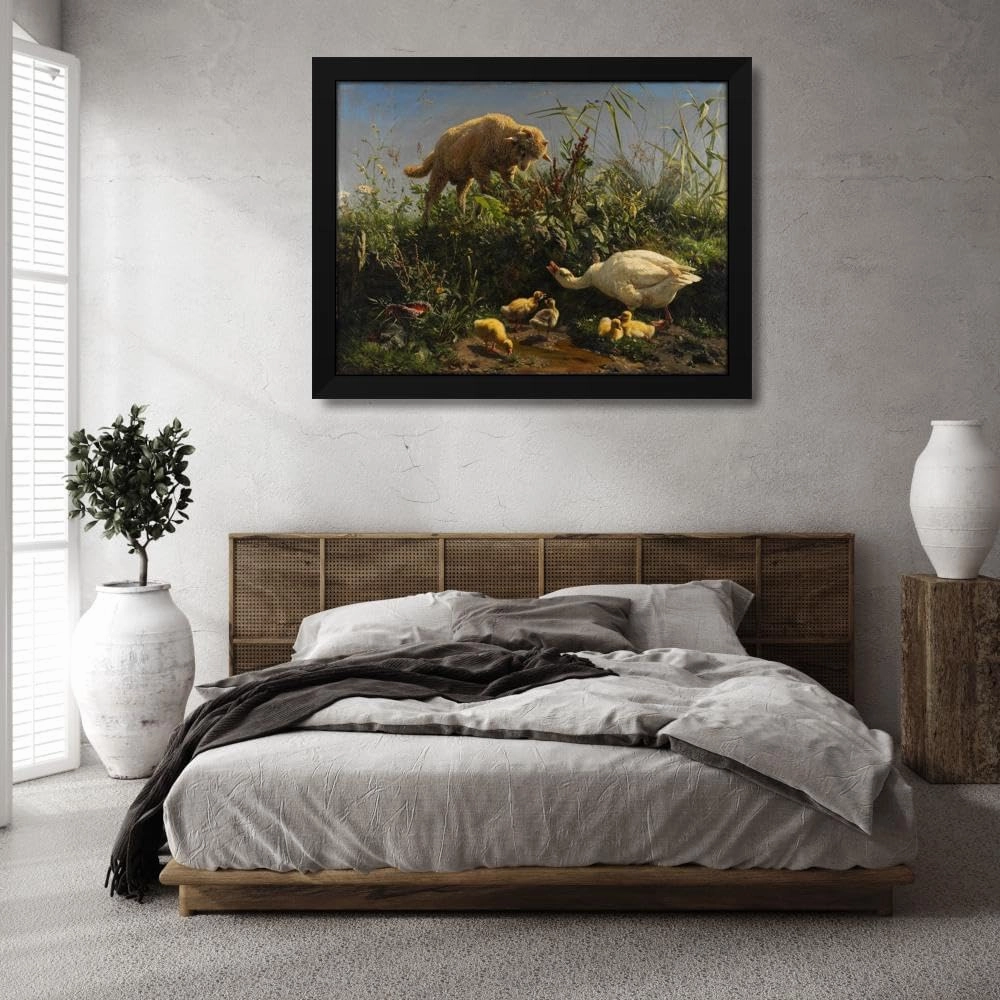 Johann Baptist Hofner 48x36 Huge Black Modern Framed Art Print Titled: The Peace-Breaker (1860)