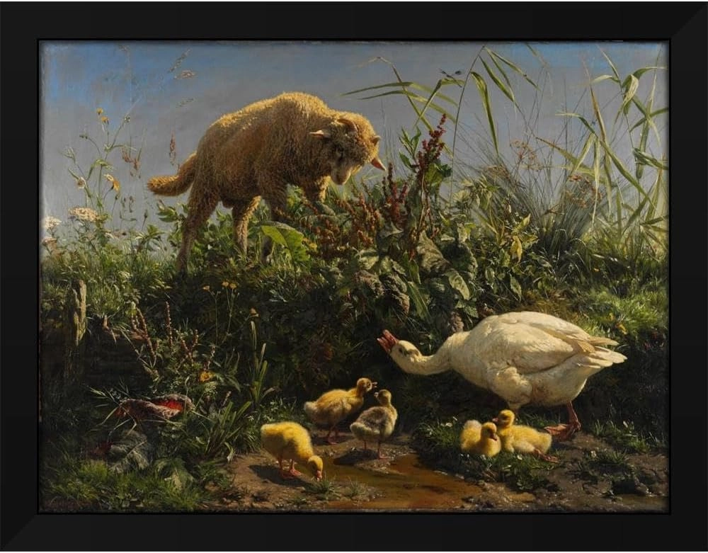 Johann Baptist Hofner 48x36 Huge Black Modern Framed Art Print Titled: The Peace-Breaker (1860)