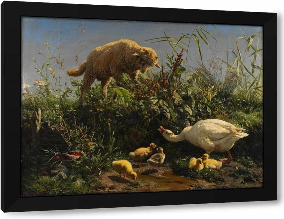 Johann Baptist Hofner 48x36 Huge Black Modern Framed Art Print Titled: The Peace-Breaker (1860)