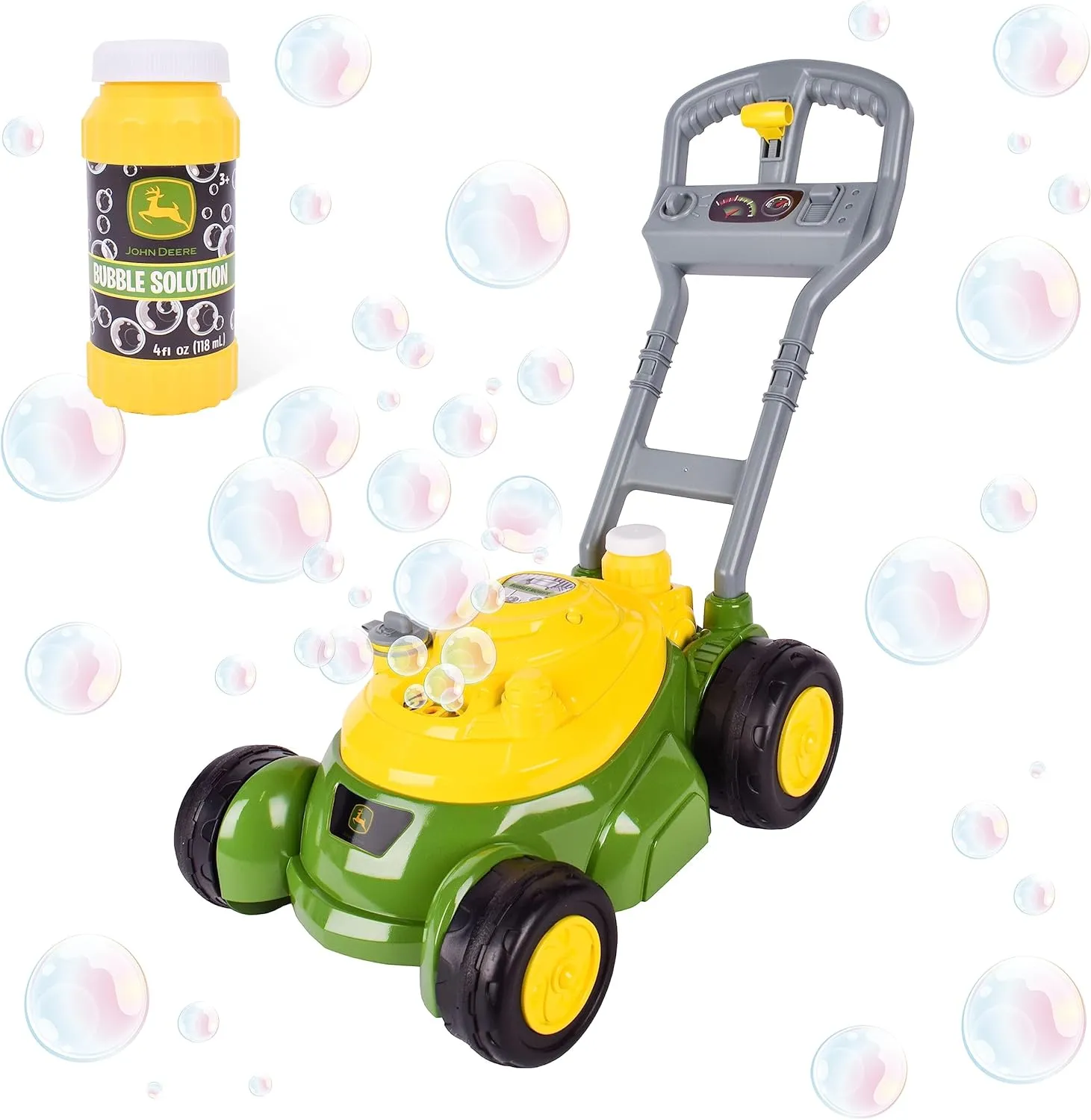 John Deere Bubble Lawn Mower for Toddlers, Bubble Blowing Machines, Indoor and Outdoor Gardening Toy, Birthday, Party Favor for Preschool Girls and Boys, No Batteries Required, 2 