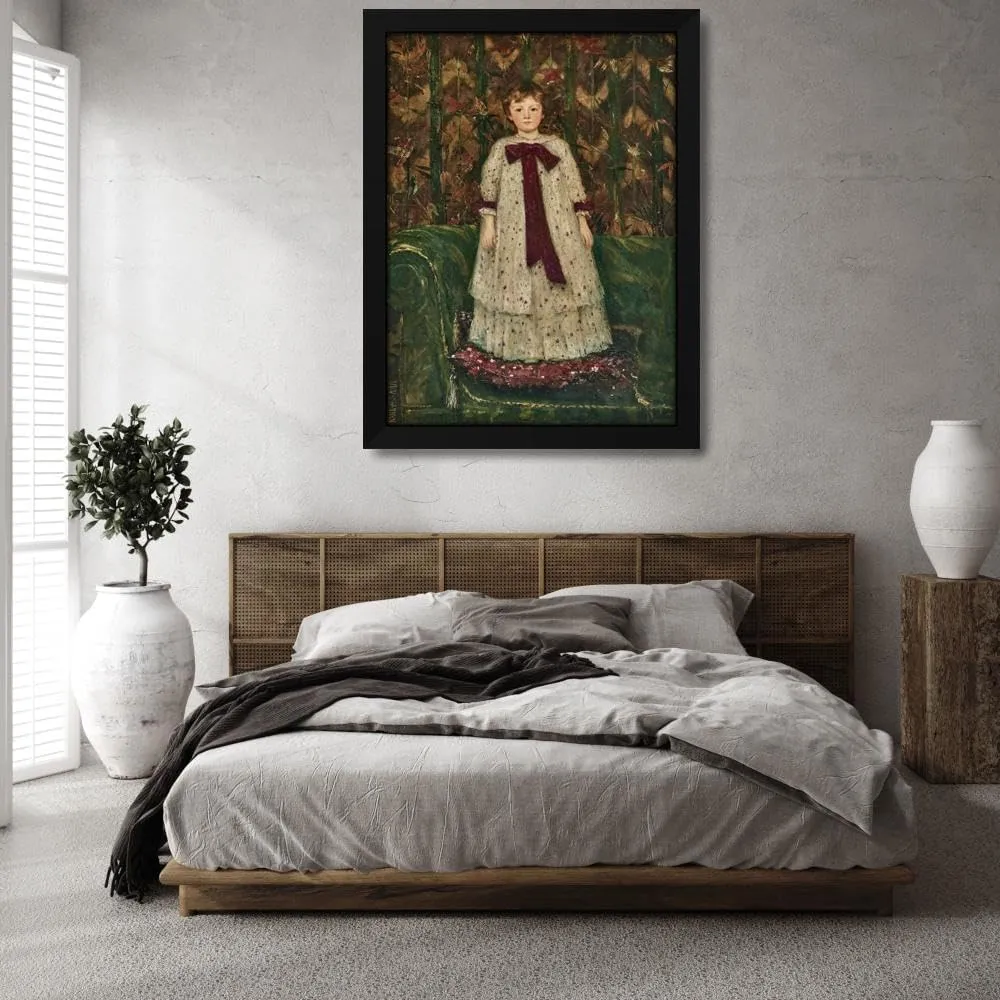 John Macallan Swan 28x37 Extra Large Black Modern Framed Art Print Titled: Portrait of Miss Elfrida Marjorie Eden, Later Countess of Warwick (1887-1943), as a Child (1893)