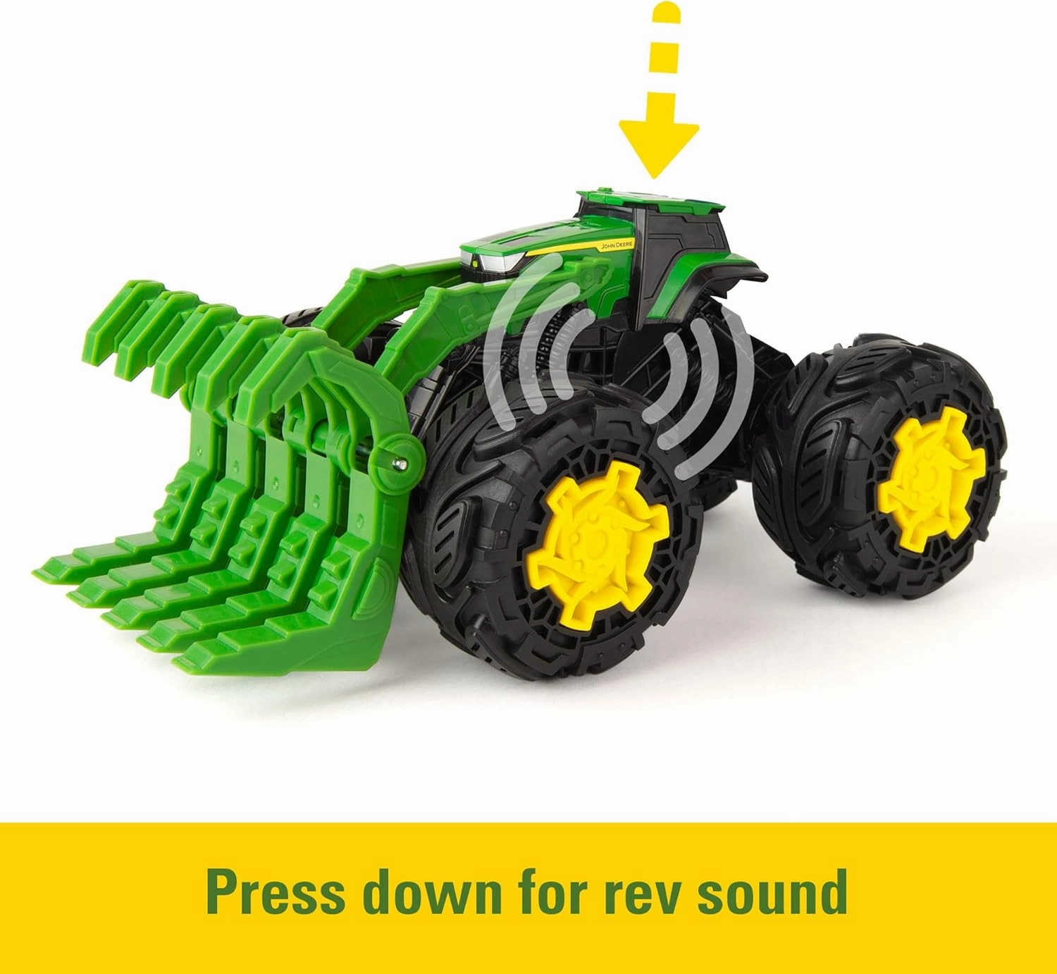 John Deere Monster Treads Rev Up Tractor Toy Tractor Toys - Monster Truck Style Tires and Sounds - 10 Inch - Ages 3 Years and Up Green