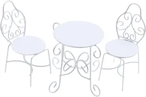 jojomis Dollhouse Garden Table Chair Set 1/12 Scale Miniature Furniture Rustic Metal Fairy Garden Ornaments for Diorama Decoration