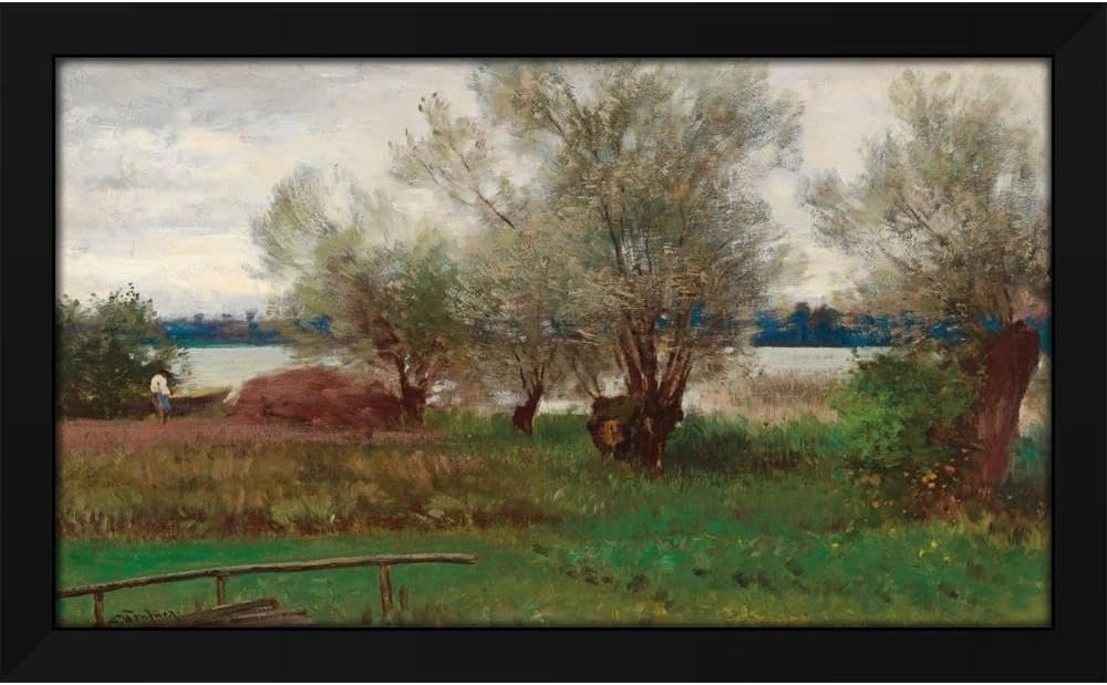 Joseph Wopfner 40x25 Extra Large Black Modern Framed Art Print Titled: Weiden Am Chiemsee