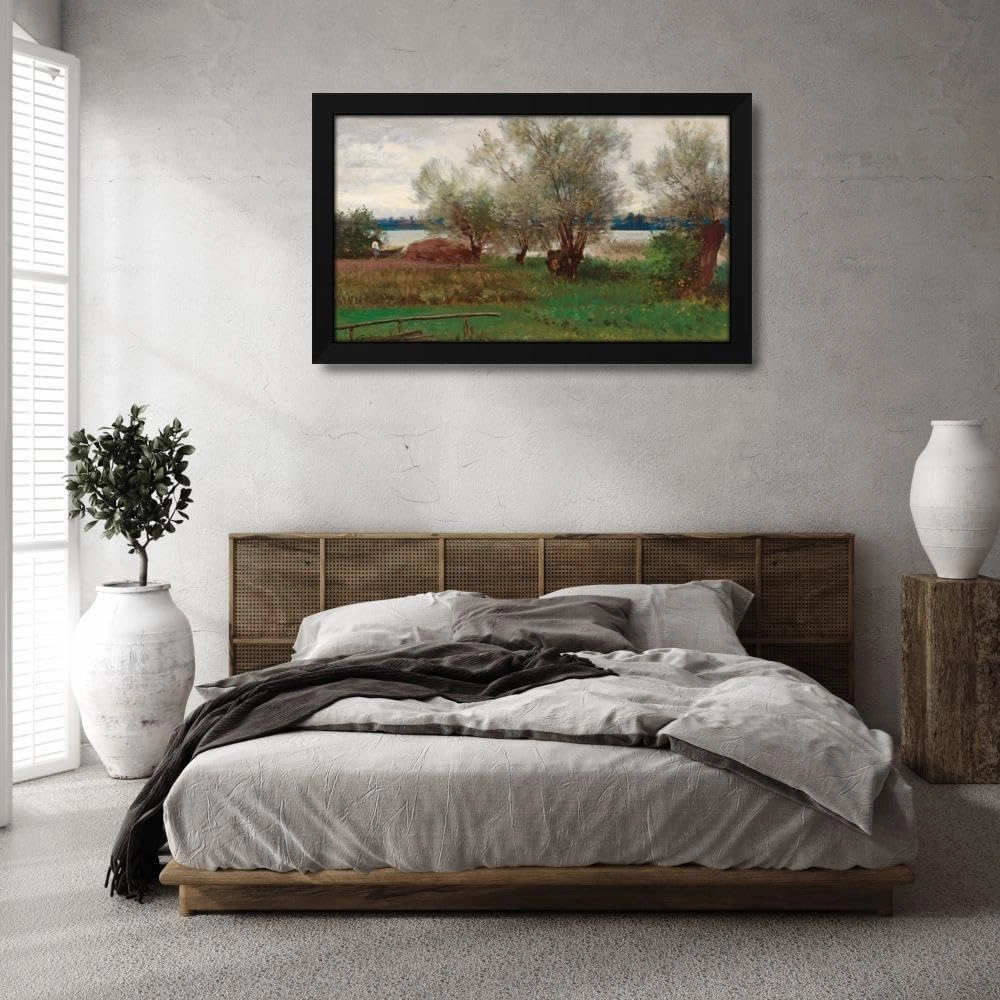 Joseph Wopfner 40x25 Extra Large Black Modern Framed Art Print Titled: Weiden Am Chiemsee