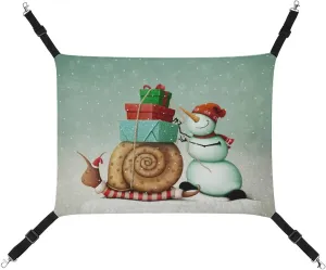 Joyful Christmas Snail Snowman Cat Hanging Hammock Soft Breathable Pet Cage Dog Hammock with Adjustable Straps and Metal Hooks