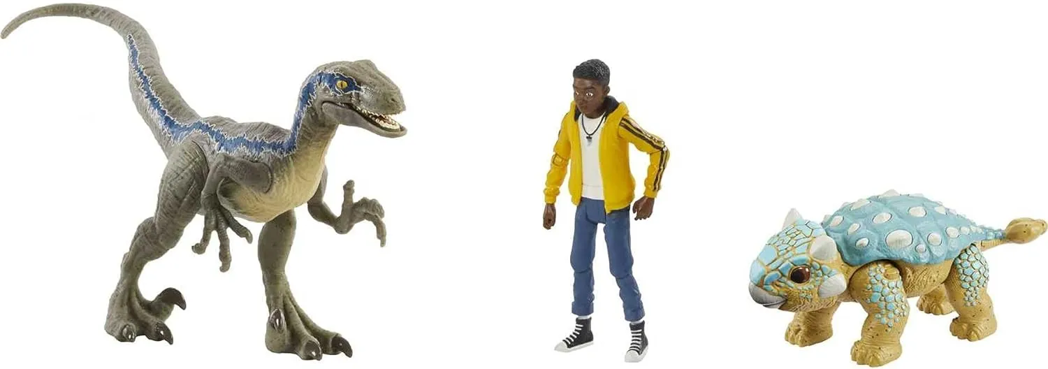 ​Jurassic World Camp Cretaceous Darius 3 Figure Storypack, Darius, Velociraptor Blue & Ankylosurus Bumpy, Authentic Decoration & Movable Joints, for Ages 4 & Up [Amazon Exclusive]
