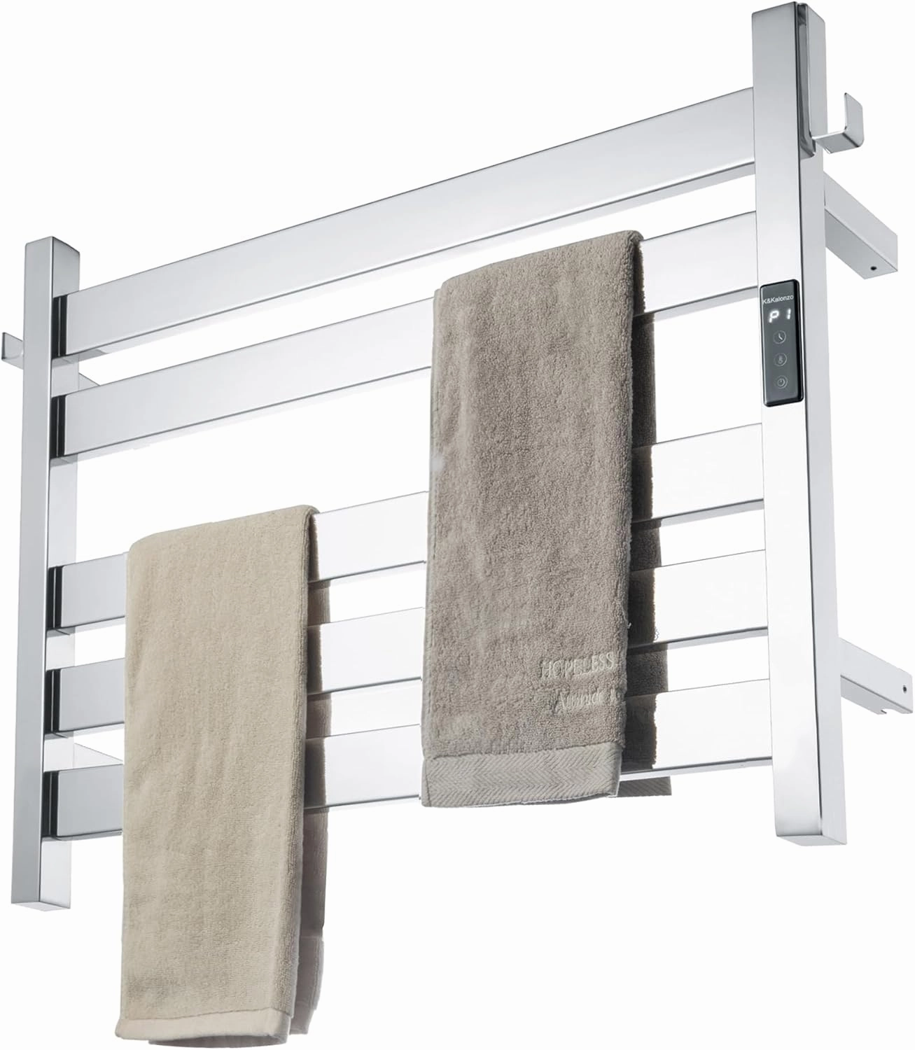 K&KALONZO Towel Warmer for Bathroom, Wall-Mounted 5-Bar Heated Towel Rack with Built-in Timer, Waterproof Electric Towel Heater, Support Plug-in and Hardwired, Polished, EL18S