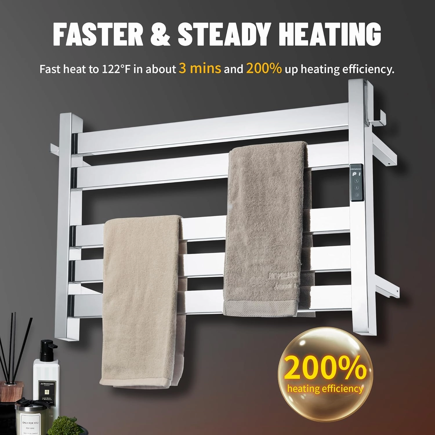 K&KALONZO Towel Warmer for Bathroom, Wall-Mounted 5-Bar Heated Towel Rack with Built-in Timer, Waterproof Electric Towel Heater, Support Plug-in and Hardwired, Polished, EL18S