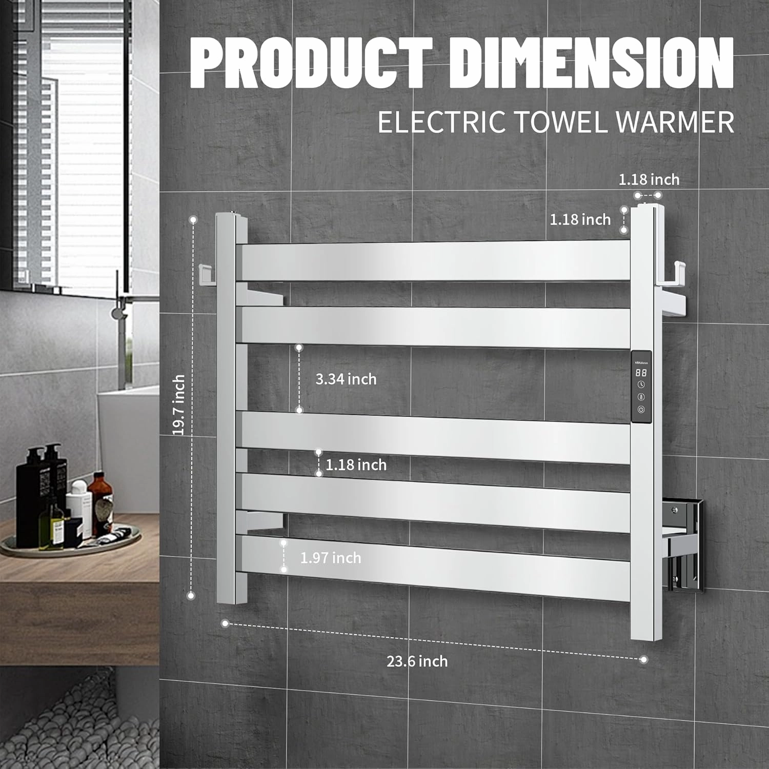 K&KALONZO Towel Warmer for Bathroom, Wall-Mounted 5-Bar Heated Towel Rack with Built-in Timer, Waterproof Electric Towel Heater, Support Plug-in and Hardwired, Polished, EL18S