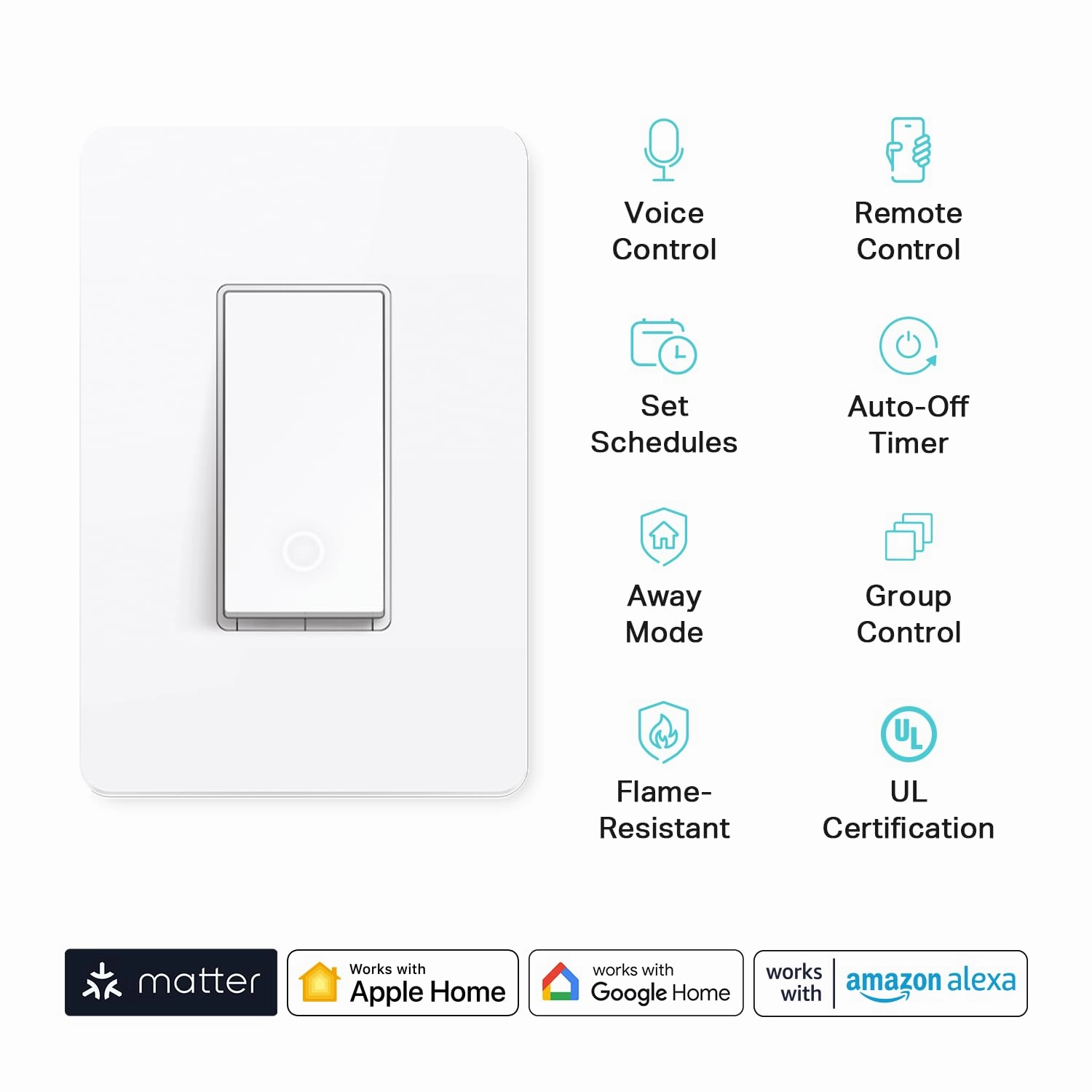 Kasa Matter Smart Light Switch: Voice Control w/Siri, Alexa & Google Assistant, UL Certified, Timer & Schedule, Easy Guided Install, Neutral Wire Required, Single Pole, 2.4GHz Wi-Fi, 3-Pack