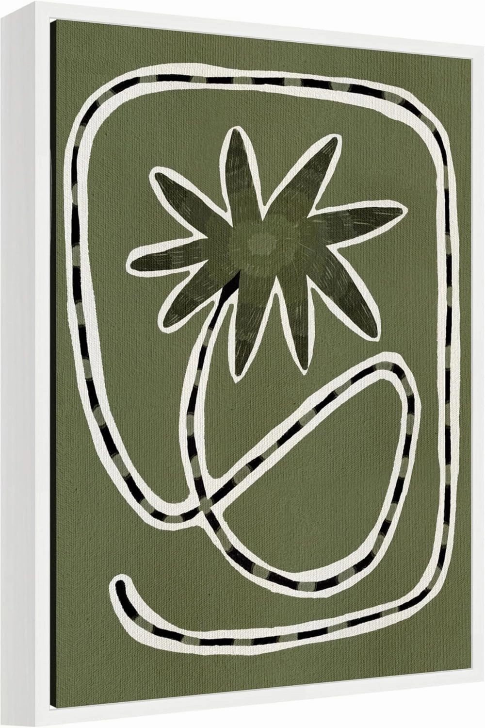Kate and Laurel Delicate Bloom 18 Framed Canvas Wall Art by Shatha Al Dafai 18 x 24 Sylvie White, Modern, Abstract, Flowers Art for Wall Decor, Living Room, Bedroom