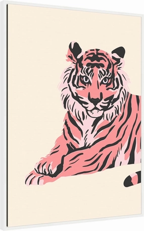 Kate and Laurel Trendy Tiger Framed Canvas Wall Art by Honey Island Studio 28 x 38 Sylvie White, Modern Contemporary, Animals, Abstract Art for Wall Decor, Living Room, Bedroom