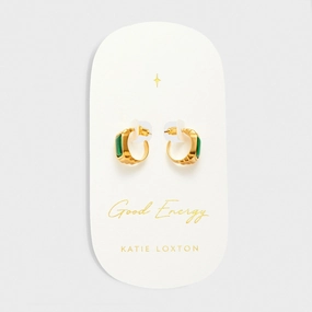 Katie Loxton 'Good Energy' Waterproof Gold Malachite Hoop Earrlings