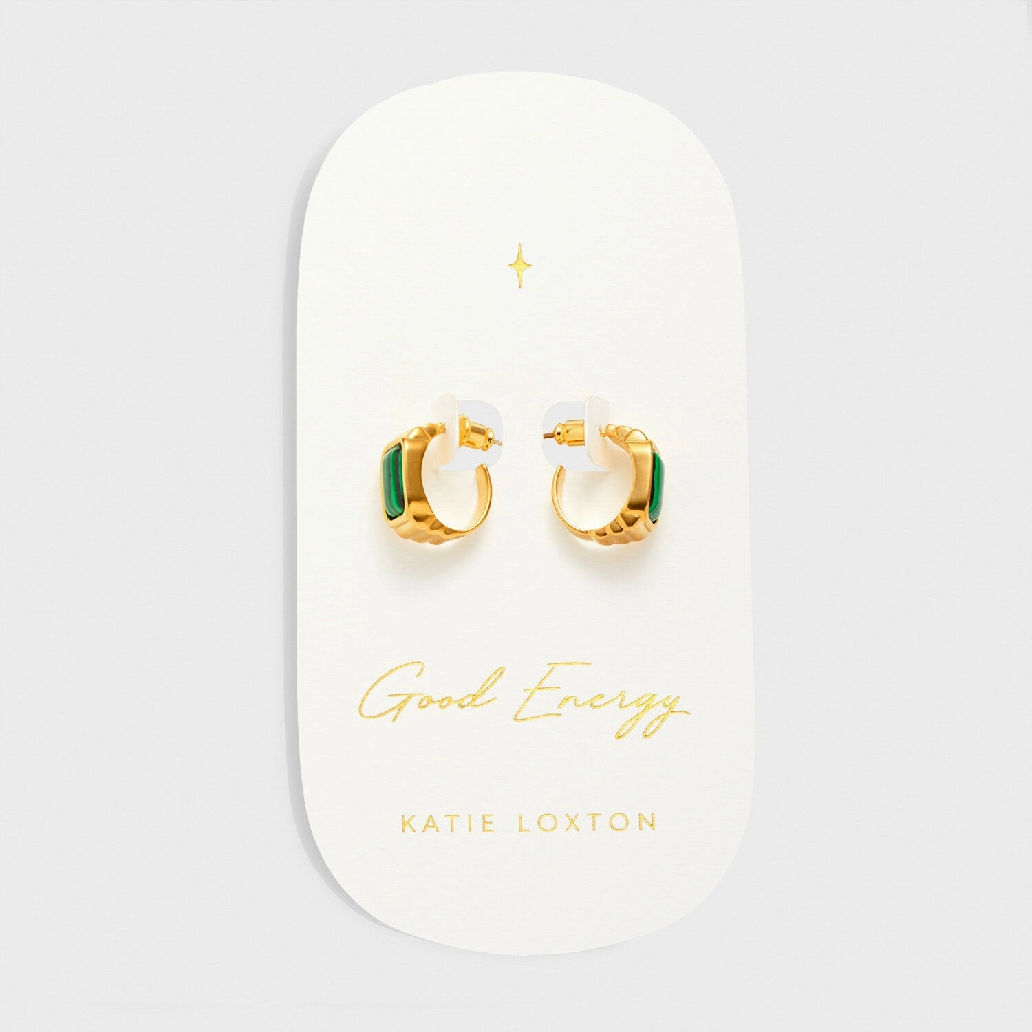 Katie Loxton 'Good Energy' Waterproof Gold Malachite Hoop Earrlings
