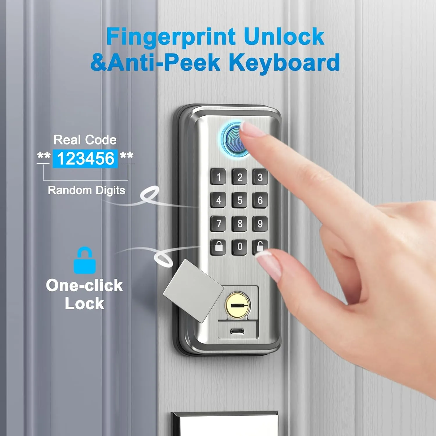 Keyless Entry Door Lock, SEVEKO Smart Locks for Front Door with Handle, Fingerprint Front Door Lock Set with App Control, Keypad Deadbolt Door Locks, Smart Lock Compatible with Alexa, Satin Nickel
