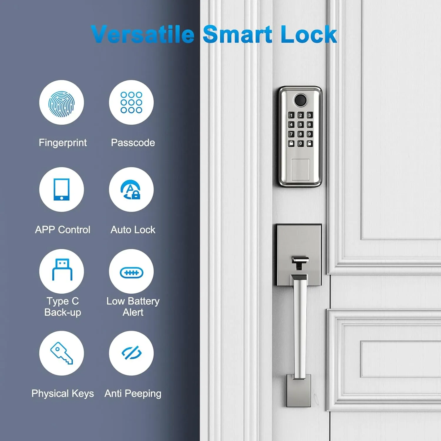 Keyless Entry Door Lock, SEVEKO Smart Locks for Front Door with Handle, Fingerprint Front Door Lock Set with App Control, Keypad Deadbolt Door Locks, Smart Lock Compatible with Alexa, Satin Nickel