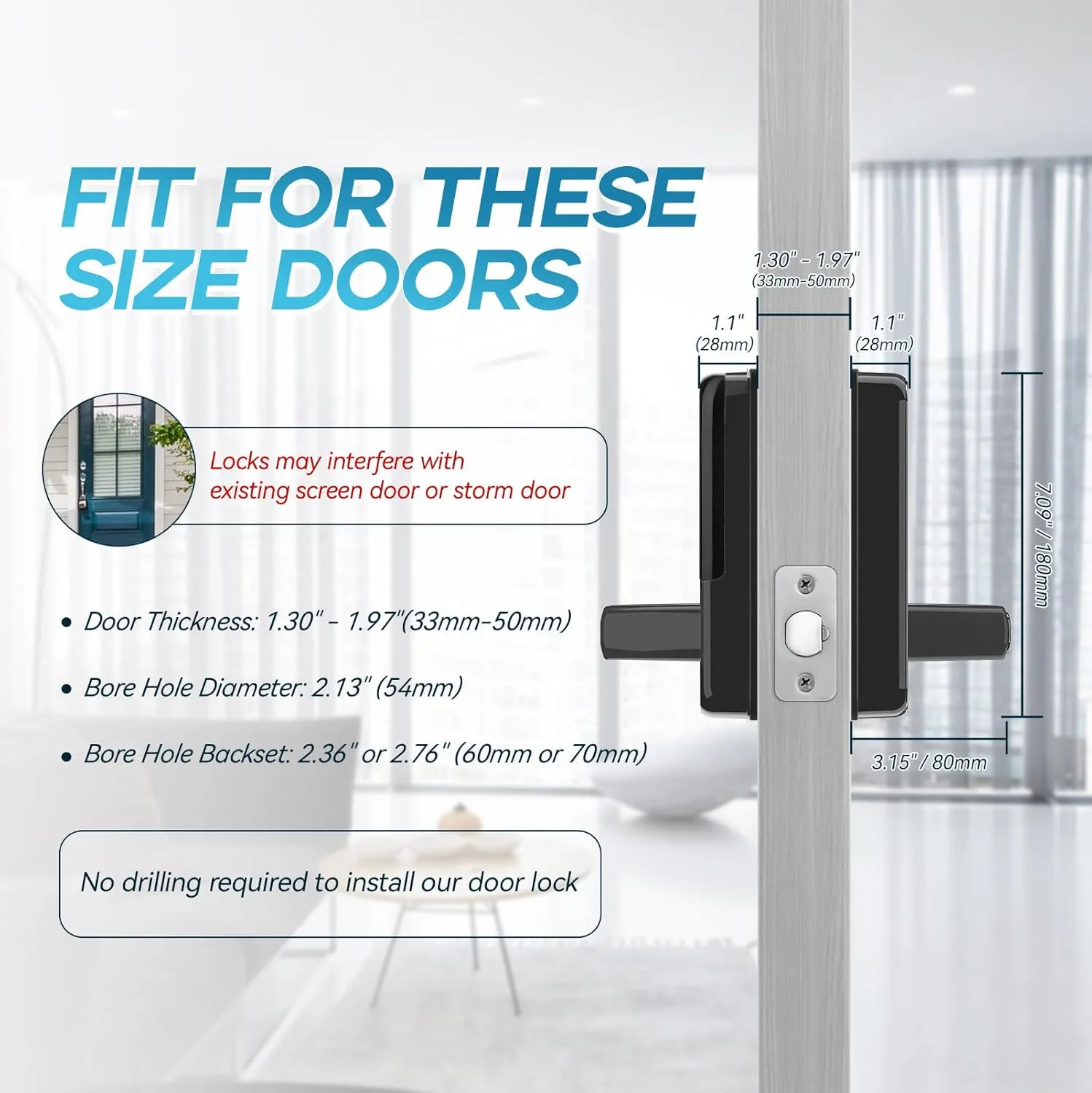 Keyless Entry Fingerprint Door Lock with Keypad for Home, Rental, Garage, Office and Hotel