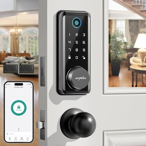 Keyless Entry Door Lock Deadbolt with Handle Set, 5-in-1 Fingerprint Keyless Entry Door Lock – APP Control,FOB, Anti-Peep Keypad Code, Auto Lock, Easy to Install, Waterproof