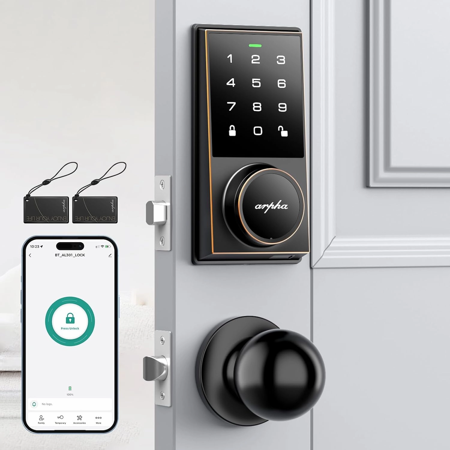 Keyless Entry Door Lock Deadbolt with Handle Set, 5-in-1Electronic Door Locks Deadbolt, 5 Ways to Unlock, 100 User Codes, Auto-Locking, IP54 Waterproof, Easy to Install