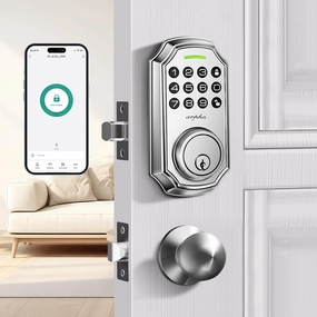 Keyless Entry Door Lock with 2 Knobs – Smart Deadbolt, App Control, 100-Code Keypad, One-Time Passcode, Auto Lock & Anti-Peep, Easy Installation for Front Door (Satin Nickel)