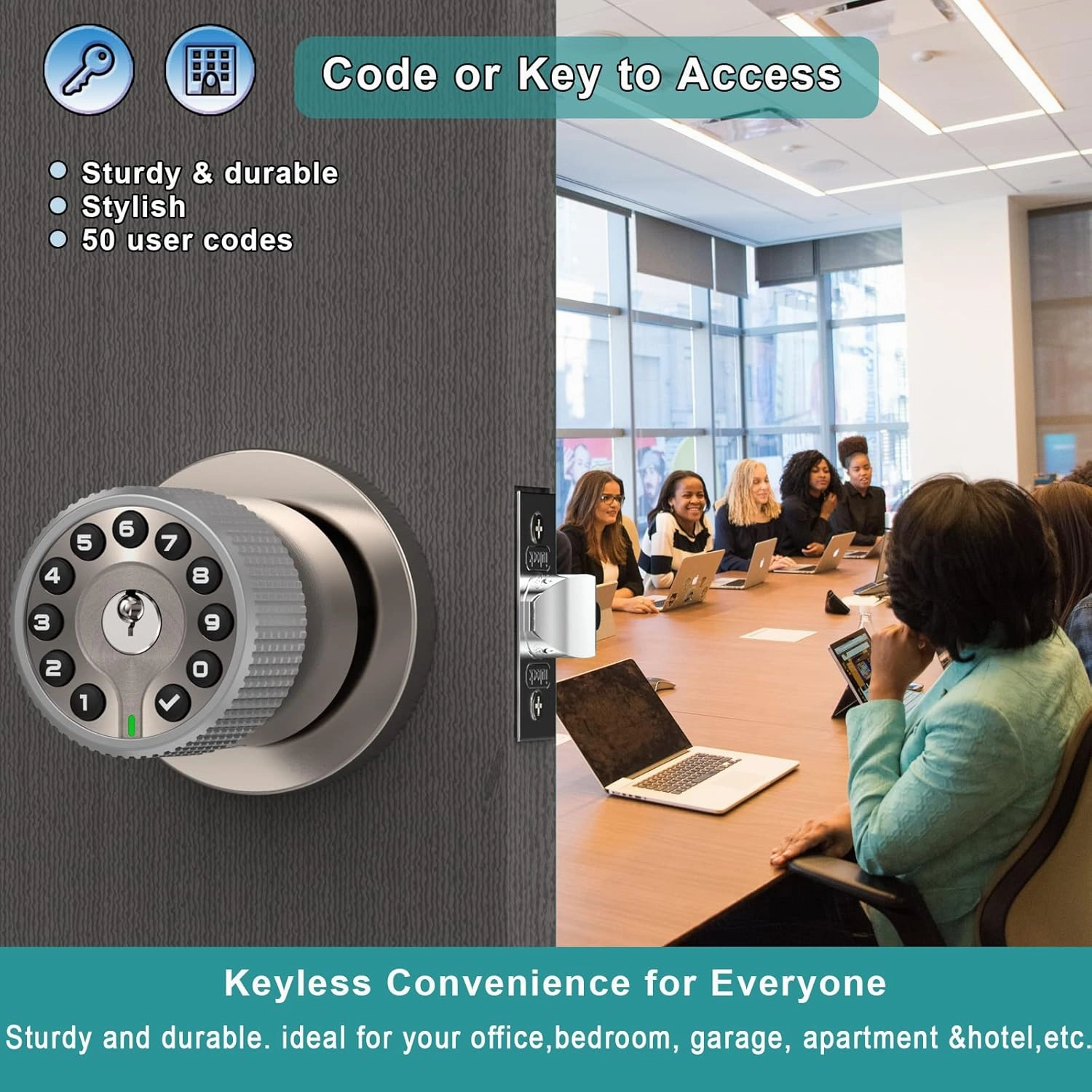 Keypad Door Knob with Key,Keyless Entry Door Lock, Code Locks Door Knob, Auto Lock,50 User Code,Easy to Install,for Home,Office,Bedroom,Garage,No Deadbolt