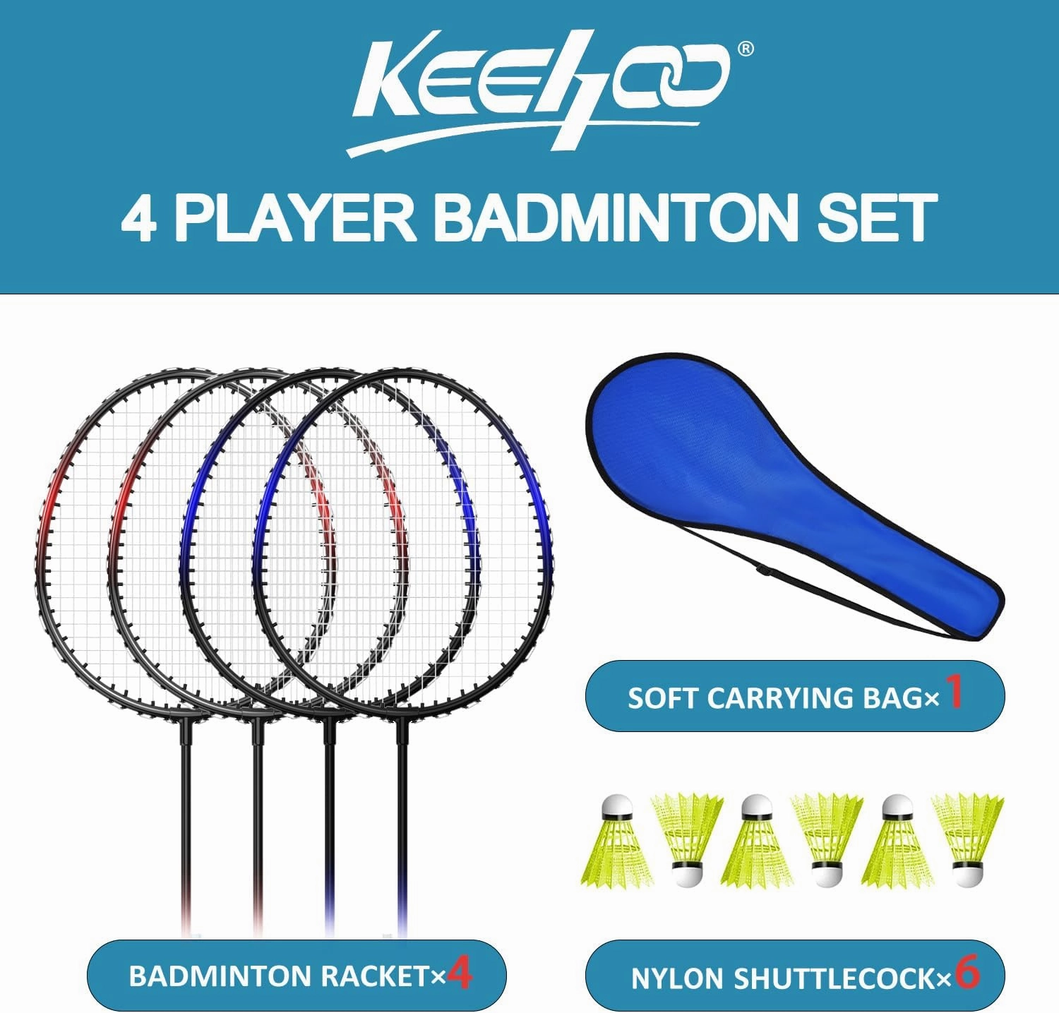 KH Badminton Rackets Set of 2 4 6 for Adults Kids,Beach Lawn Backyard Game Outdoor Sports,Racquets,Shuttlecocks & Carry Bag Included