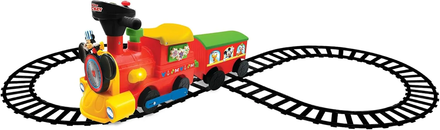 Kiddieland Toys Limited Battery-Powered Mickey Choo, 12 months to 36 months with Caboose & Tracks Ride On, Reflecting Colors May Vary ,9.5 x 14.25 x 31.5 inches