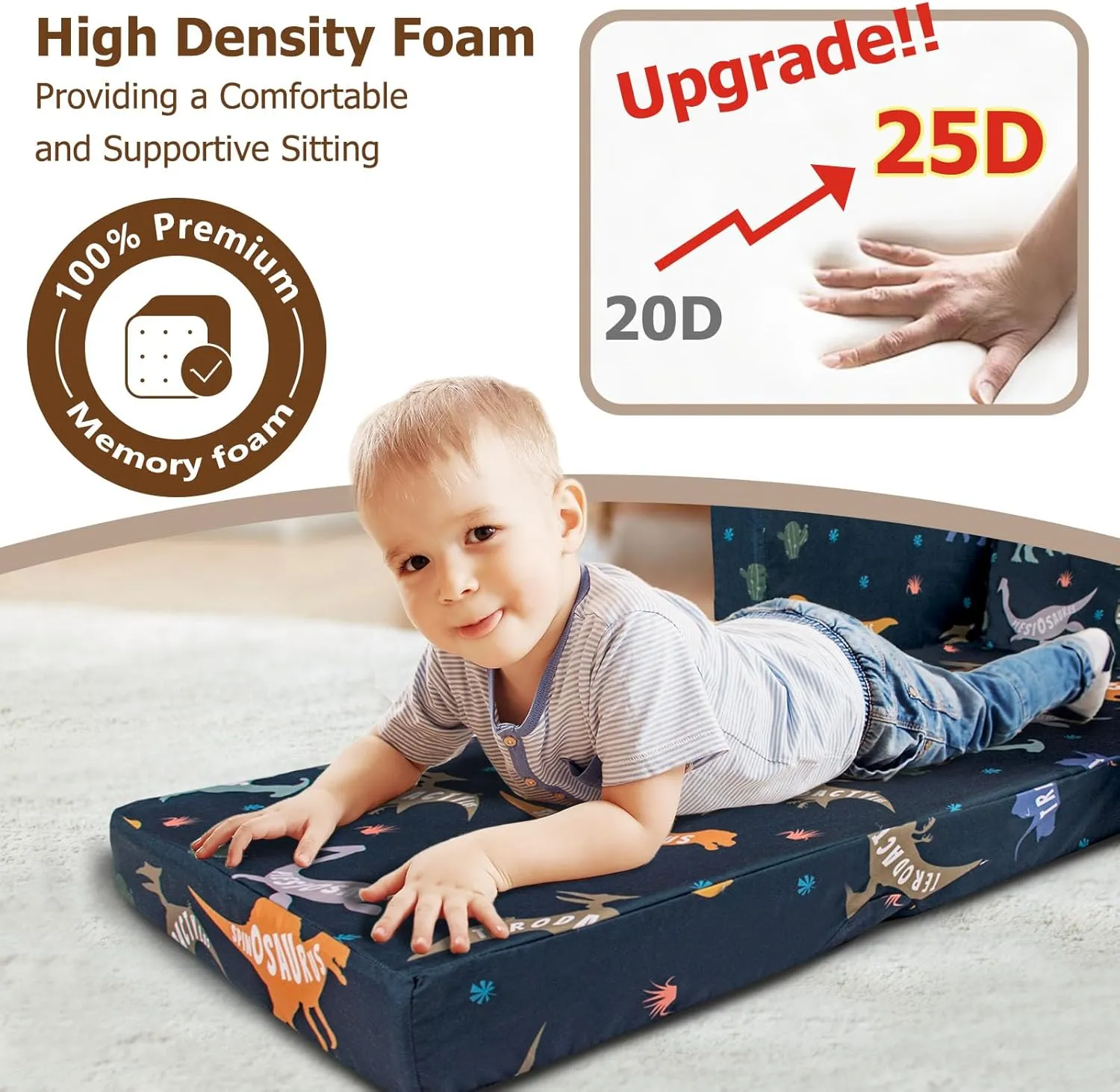 Kids Couch, 2-in-1 Kids Fold Out Couch, Convertible Kids Sofa to Lounger for Girls and Boys, Soft Toddler Chairs Comfy 1-3 Years Old (Dinosaur)