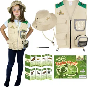 Kids Explorer Costume including Safari Vest and Hat - Boys & girls aged between 4-6 - Role play as paleontologist, zoo keeper, park ranger or fishing