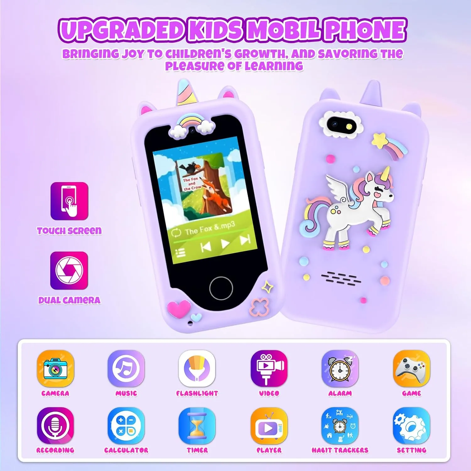 Kids Phone for Girls,Christmas Birthday Gifts for 3 4 5 6 7 8 Years Old Girls,Touchscreen Learning Toys for Kids Age 3-11 with Dual Camera