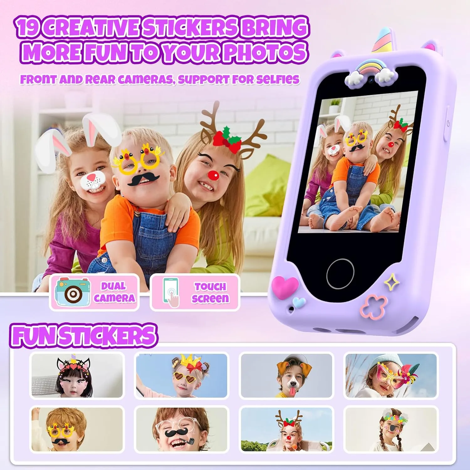 Kids Phone for Girls,Christmas Birthday Gifts for 3 4 5 6 7 8 Years Old Girls,Touchscreen Learning Toys for Kids Age 3-11 with Dual Camera
