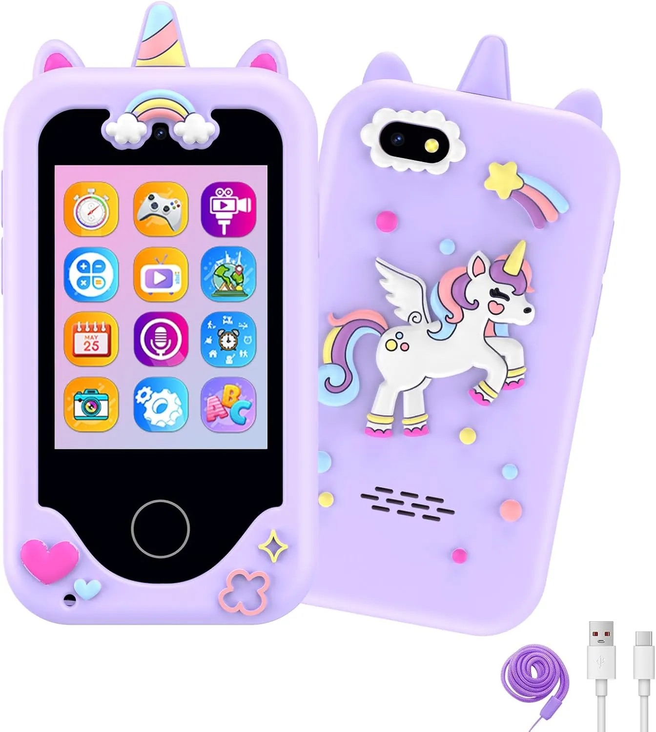Kids Phone for Girls,Christmas Birthday Gifts for 3 4 5 6 7 8 Years Old Girls,Touchscreen Learning Toys for Kids Age 3-11 with Dual Camera