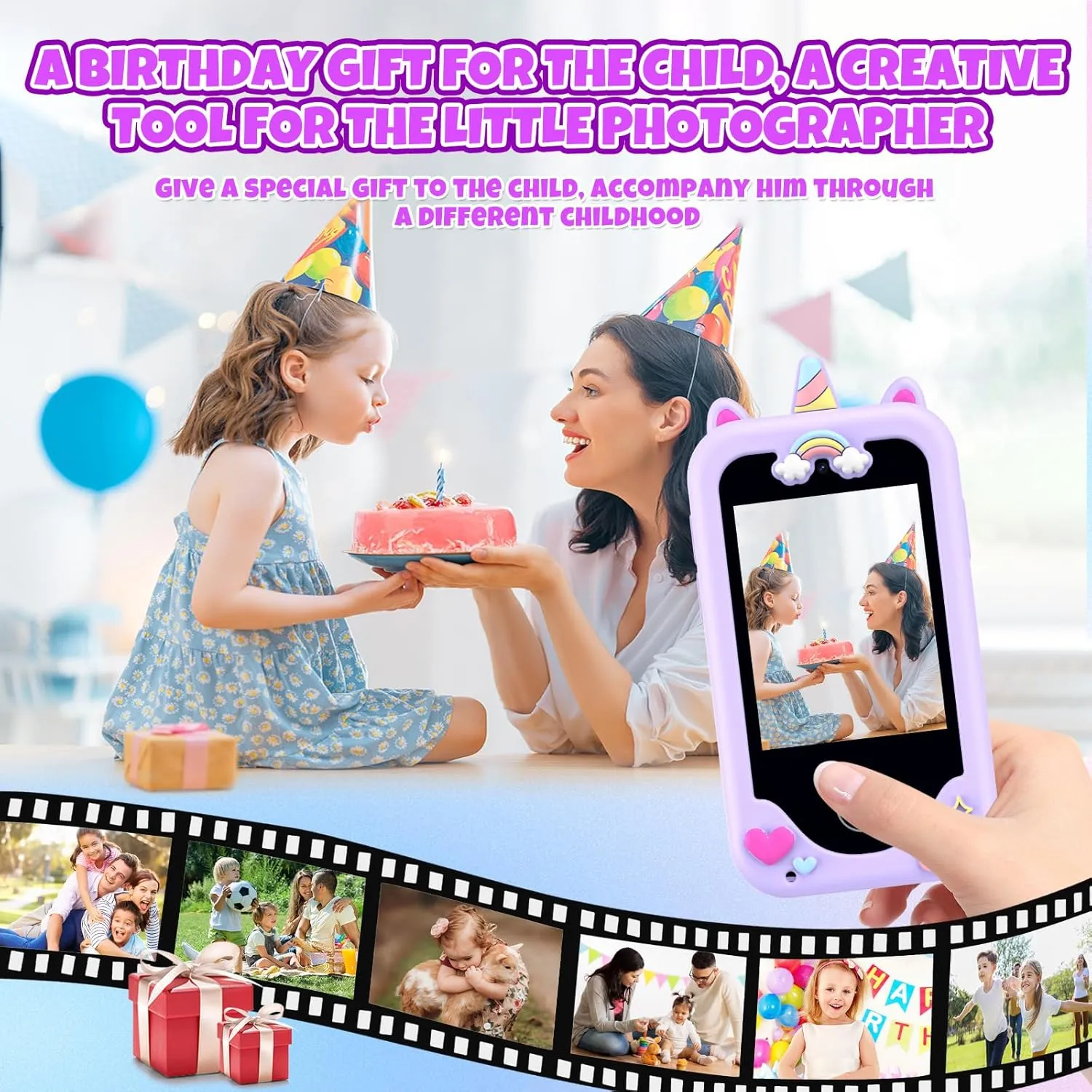 Kids Phone for Girls,Christmas Birthday Gifts for 3 4 5 6 7 8 Years Old Girls,Touchscreen Learning Toys for Kids Age 3-11 with Dual Camera