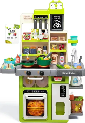 Kids Play Kitchen Set, Toddler Kitchen Playset with Sound & Light, Cooking Stove with Steam, Play Sink, Play Food Toy and Kitchen Accessories, Kitchen Toy for Kids Girls Boys 1-3
