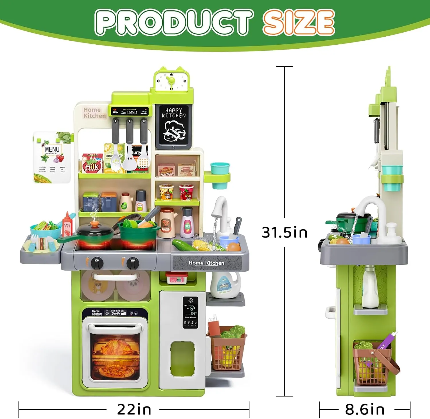 Kids Play Kitchen Set, Toddler Kitchen Playset with Sound & Light, Cooking Stove with Steam, Play Sink, Play Food Toy and Kitchen Accessories, Kitchen Toy for Kids Girls Boys 1-3