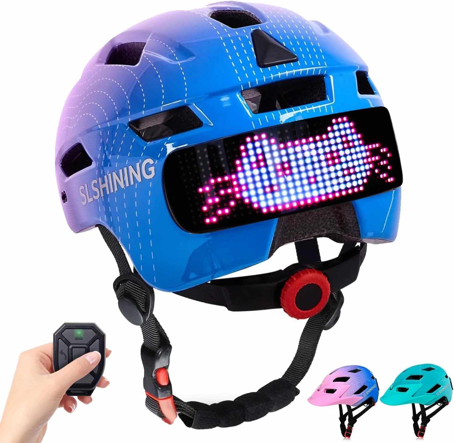 Kids Bike Helmet with LED Display, Size Adjustable Smart Bicycle Helmet with Remote Control, 63 Patterns, 11 Air Vents, for Skateboard, Scooter, Birthday Gift for Girls, Boys Age 5-14